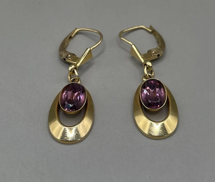 Franz Breuning Womens Earrings Pierced Rolled Gold Plate 14K Gold Wire Amethyst? - Image 2 of 4