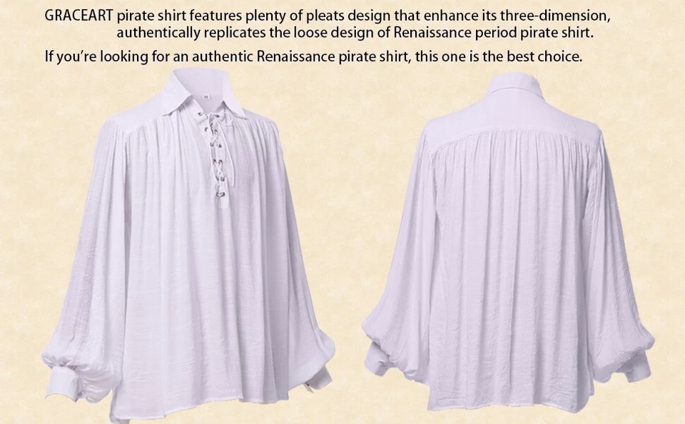 Camisa Pirata Hombres Vampiro Renacimiento Camisas Victoriana Volantes Camisa Medieval Foto 4 de 4