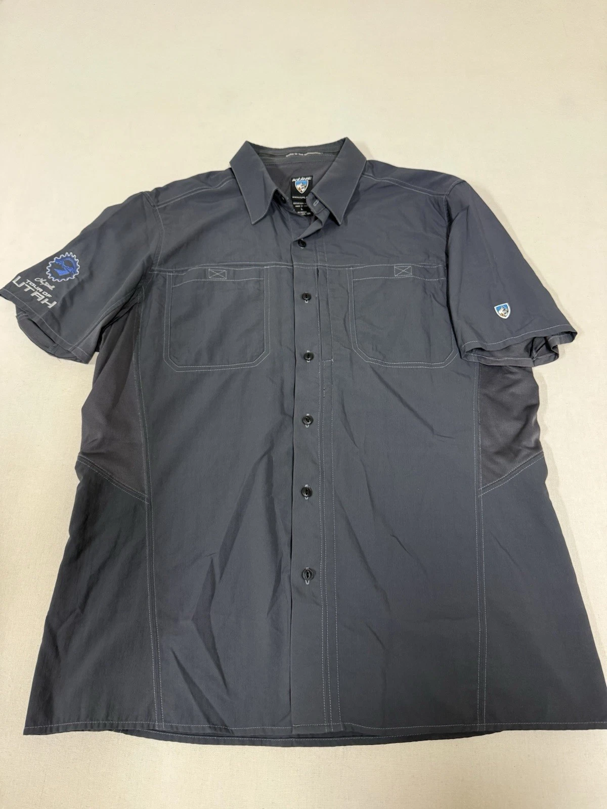 Kuhl Airspeed Shirt Men L Short Sleeve Vented Button Hiking Fishing Outdoor 180