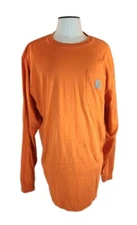 Mens Carhartt Long Sleeve Pocket T Shirt Hunters Orange 100% Cotton Size L 