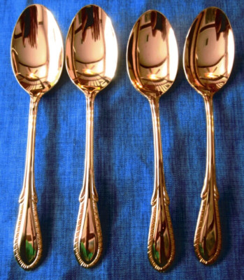 Farberware Stainless Steel BREEZE GOLD Plated  Soup Spoons  Lot of 4
