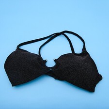 Victorias Secret Medium Black Shimmer Cutout Halter Padded Bikini Top Swimwear