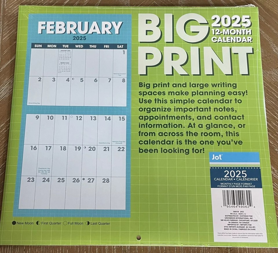 2025 BIG PRINT 12 Month Wall Calendar 12" x 12" with Extra Large