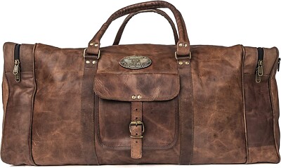 Best Goat Leather Large vintage duffle travel gym weekend overnight bag Men's