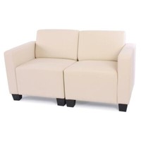 Modular 2-Sitzer Couch Sofa Lyon, Kunstleder Creme