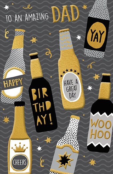 Dad Beer Birthday Card – Paper Rose Embossed Illustrated Gold Foil Design