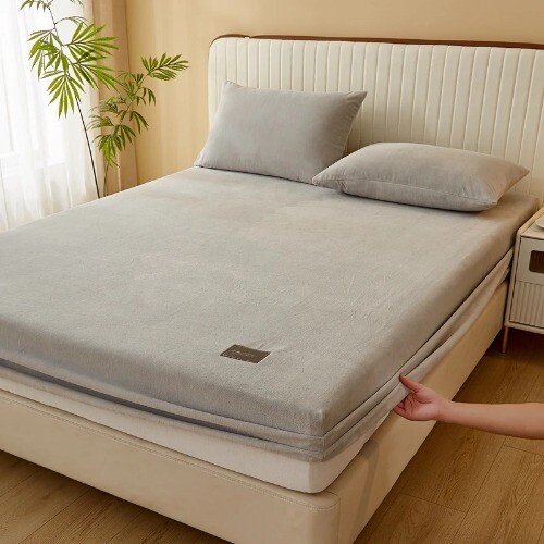 Thick Coral Fleece Quilted Bed Fitted Sheet SolidColor King Queen Size Soft Warm - Bild 24 von 28