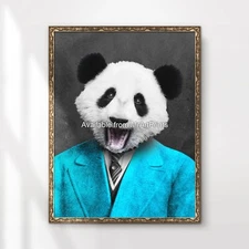 Cute Panda Art Print Poster Wall Picture Quirky Silly Dressed Up Wearing Clothes