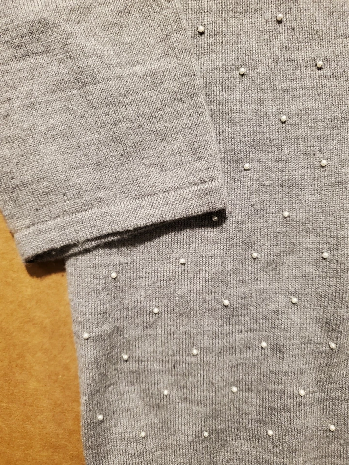 The Limited Women's Pullover Sweater XL Gray White Pearls 3/4 Sleeve Round Neck  - Image 2 of 4
