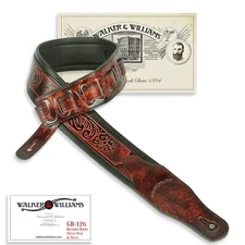 Walker & Williams GB-126 Bourbon Brown Texas Star & Skulls Padded Guitar Strap