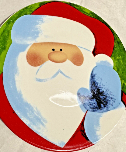 4 pc ceramic 8" round Dessert Plate Cute Santa Christmas Seasonal Plates NIB - 第 4/6 張圖片