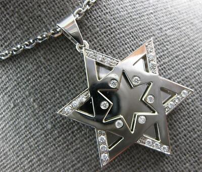 .52CT DIAMOND 14K WHITE GOLD STAR OF DAVID DOUBLE PLATED ETOILE FLOATING PENDANT
