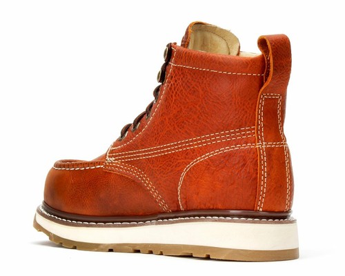 Mens Light Brown 6" Moc Toe Leather Steel Toe Work Boots BAT-612 Size 5-13 (D,M) - Picture 3 of 5