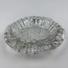 Vintage Thick Glass Embossed Roses Ashtray Three Rests 6" x 1.75"  Indonesia