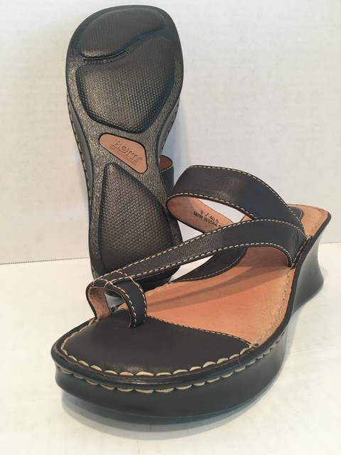 Born Toe Loop Sandals w/ Platform Wedge Heel Women's US 9 Brown Leather #W8584 | eBay