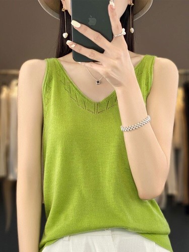 Summer New V-Neck Wool Kni Sleeveless Slim Girls' Fashion Edition - Picture 22 of 33