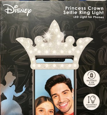 LED Selfie Ring Light Disney Princess Crown Rechargeable Adjustable Lighting NIB