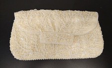VTG Bon Soir Women's Handmade Clutch Cream Snap Closure Italian Beads