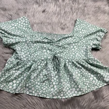 Shein Curve 2XL Green White Ditsy Floral Peplum Top