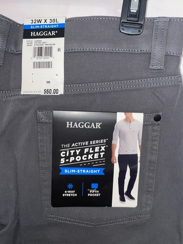 Haggar Men's 32x30 City Flex 5 pocket Slim Straight Medium Gray NWT - Picture 3 of 3