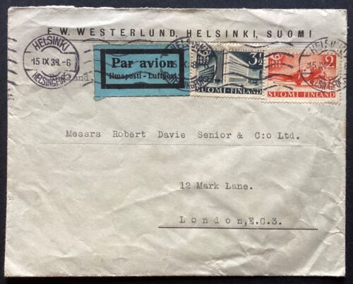 FINLAND 1938 5.5m Rate Airmail Cover to London, FW Westerlund Advert (K1258)