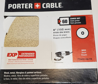 50pc Porter Cable 6'' PSA Stick On Sanding Disc 60 GRIT Zirconia & Aluminum Oxide