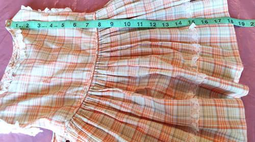Abito da ragazza vintage senza maniche in pizzo con orlo cravatta in vita a quadri ~ bianco pesca marrone arancione - Foto 17 di 19