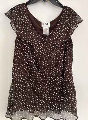 KSL kar in stevens Women's 16W SLEEVELESS TOP BROWN w/ WHITE POLKA DOTS  100%Poly