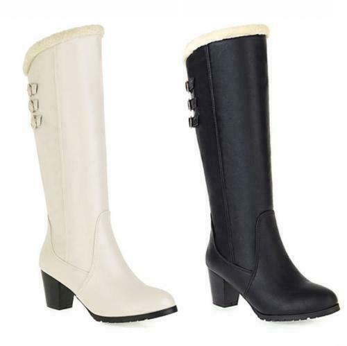 Botas de motocicleta de media pantorrilla forradas de lana cálidas de otoño e invierno zapatos de tacón ancho - Imagen 1 de 15