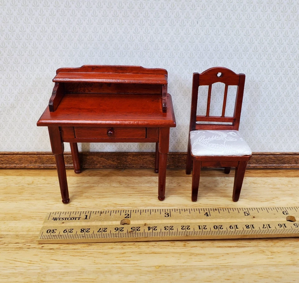 Dollhouse Writing Desk with Chair Mahogany Finish Small Profile 1:12 Scale - Image 4 of 4