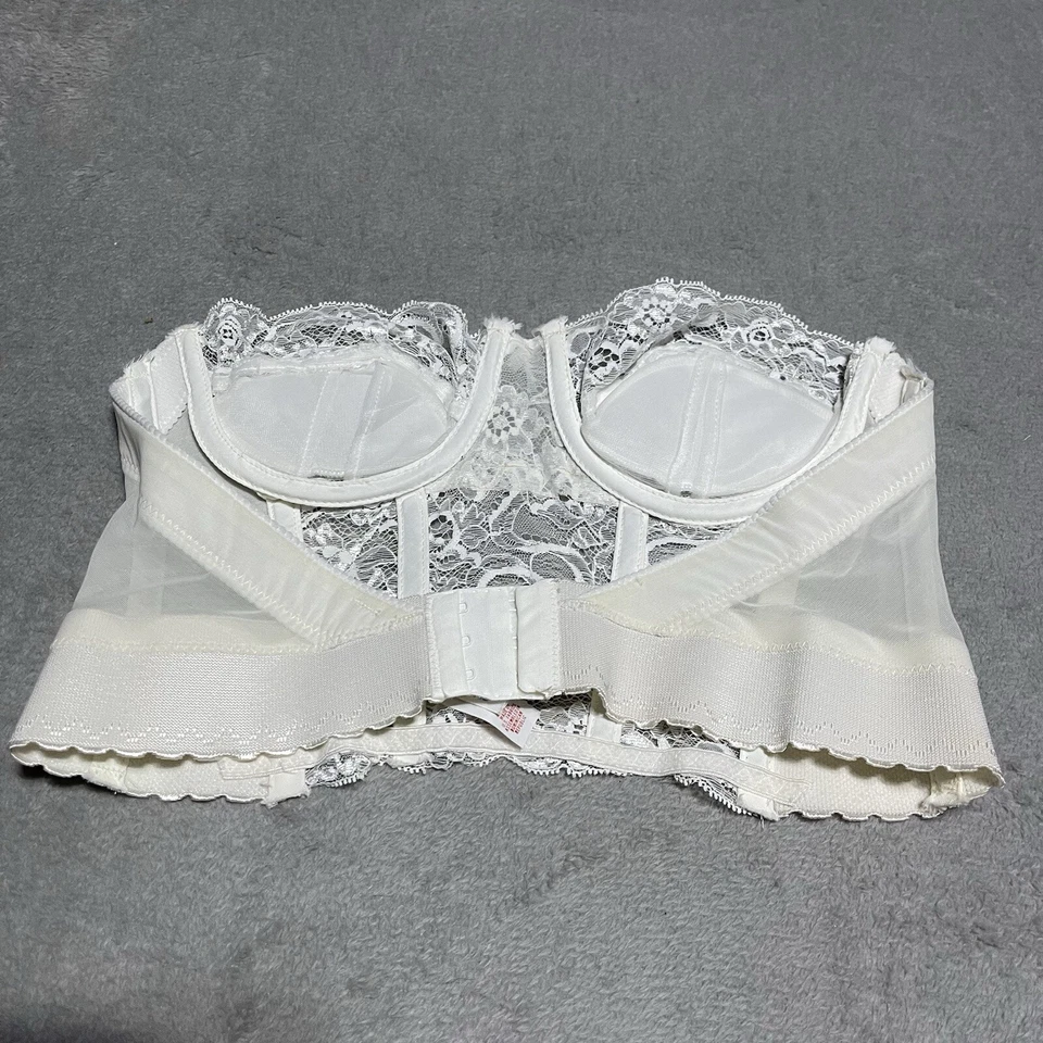 Sujetador vintage Cabernet Bustier para mujer 36A blanco encaje con aros sin tirantes Foto 3 de 4
