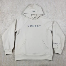 Comfrt Hoodie Mens M Beige Fleece Pullover Heavyweight Sweatshirt Hooded Soft