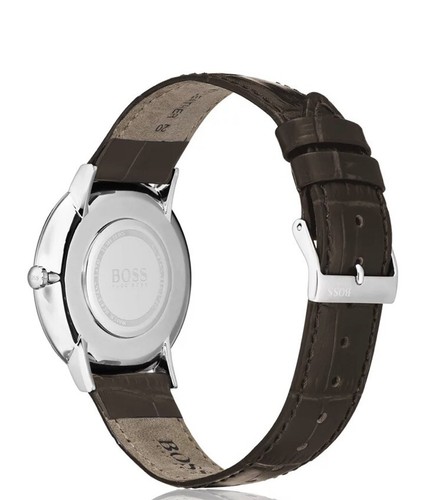 BOSS STAINLESS-STEEL WHITE-DIAL WATCH WITH EMBOSSED LEATHER STRAP - Picture 2 of 6