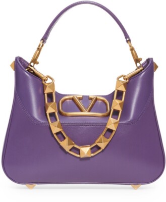 VALENTINO GARAVANI Small Stud Sign VLOGO Leather Hobo Bag