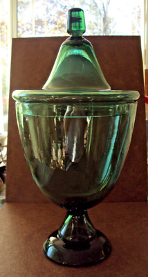Vintage Handcrafted Large Green Glass Urn with Lid - EUC