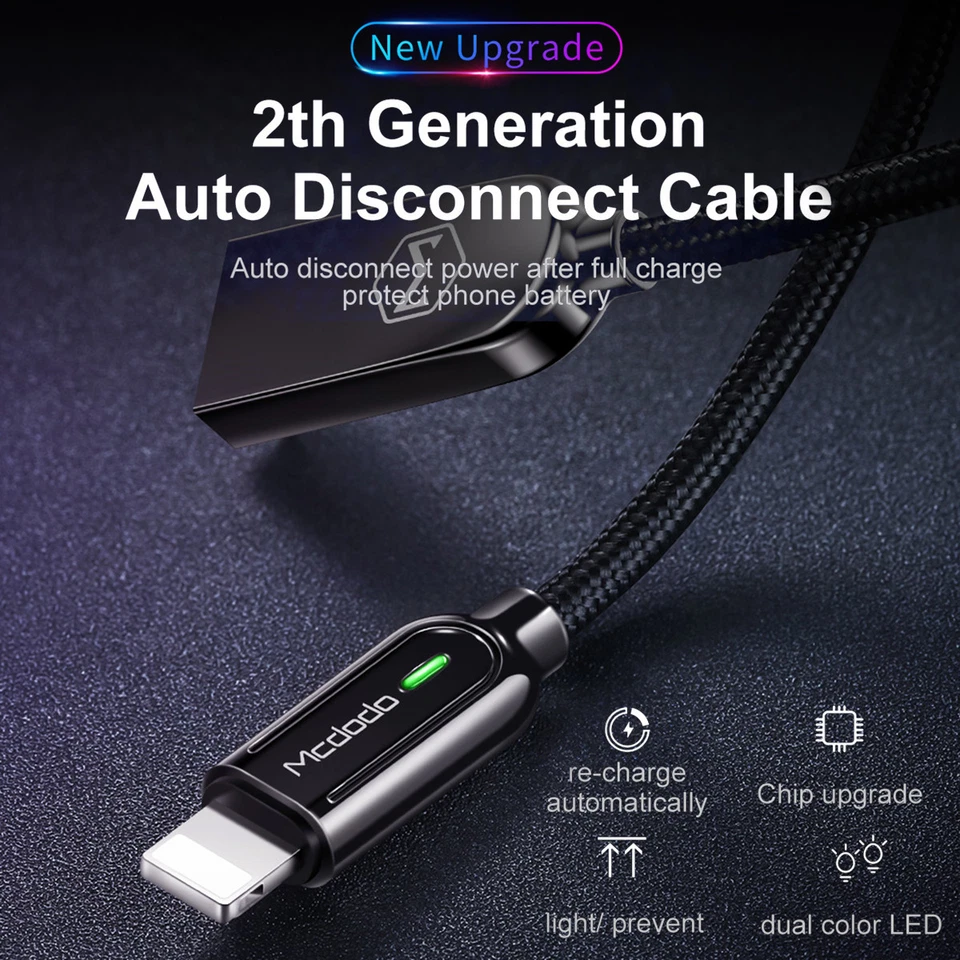 3x 4FT Auto Disconnect USB Cable Smart LED Charger for iPhone XR 7 8 14 13 12 11 - Image 2 of 4