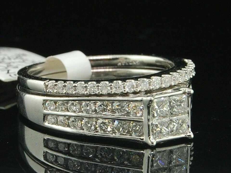 Lab Created Diamond Engagement Wedding Ring 14K White Gold Plated Bridal Set - Image 2 of 4