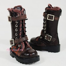 1/4 1/3 Uncle BJD Shoes Round-toe Mid-calf Boots 2 Buckles Villus Edge Brown DZ