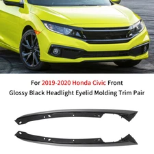 For 2019 2020 Honda Civic Glossy Black Front Headlight Eyelid Molding Trim Pair