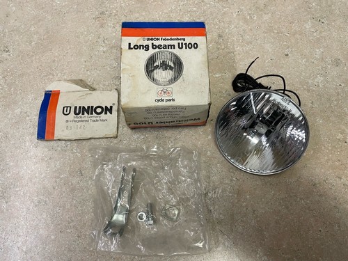 Union Long Beam U100 6v Bike Headlight And Mounting Hardware