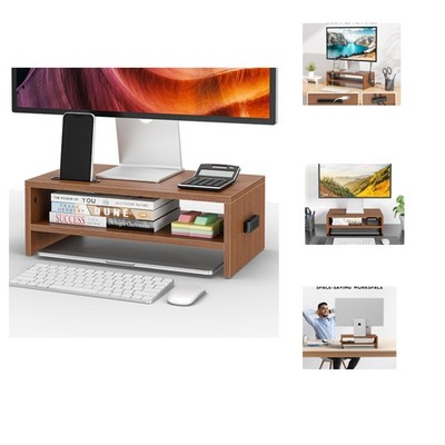 2-Tier Ergonomic Monitor Stand Riser with Cable Management and Cellphone Holder