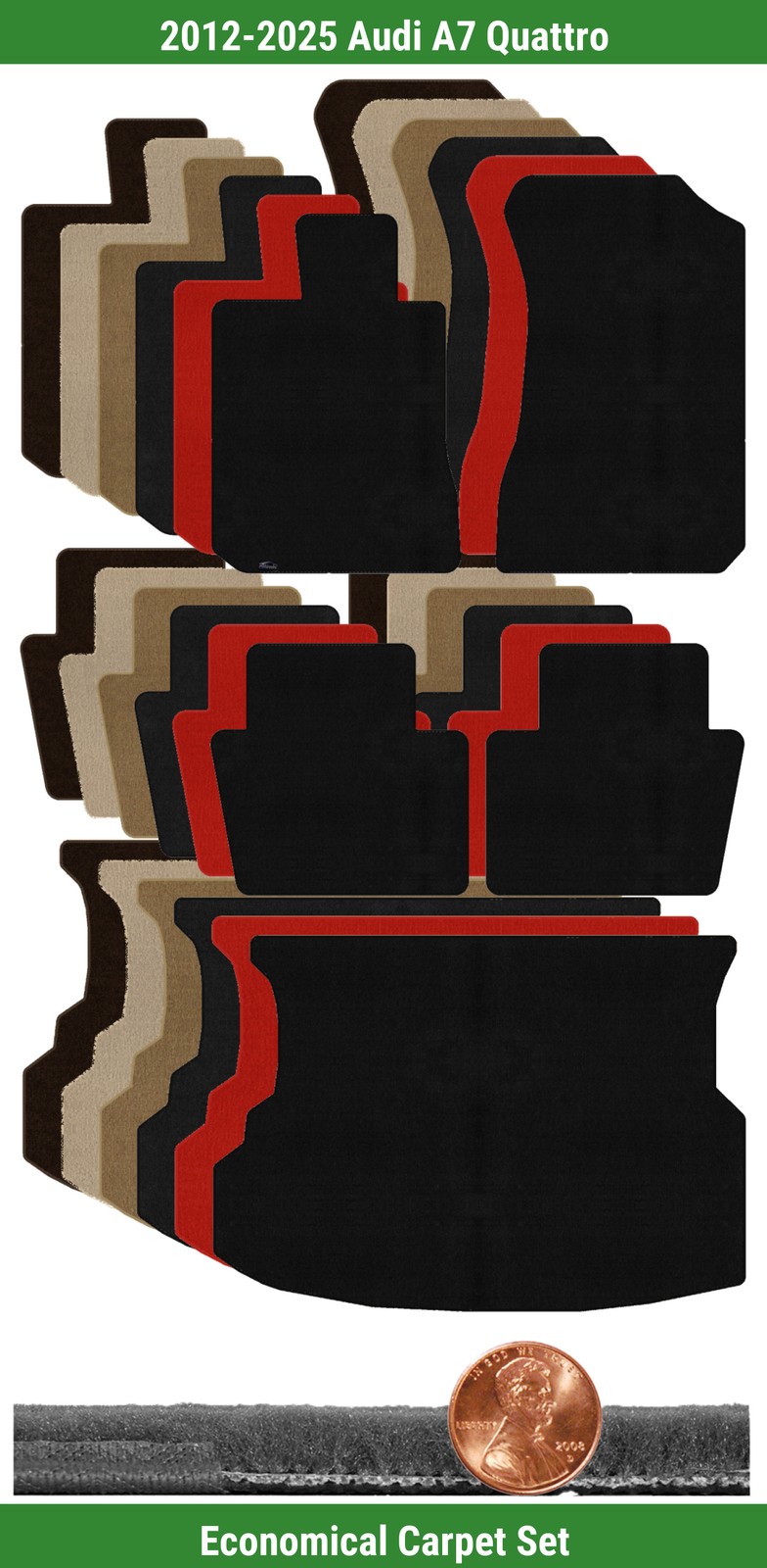Custom Velourtex Carpet Mat Set for 2012-2025 Audi A7 Quattro 5 pieces #JU