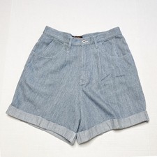 Vintage Faded Glory Women's Shorts Blue Striped High Waist Cotton Size 12
