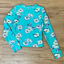Carter s Floral Rash Guard Swim Shirt Girls Size 14/14A Teal Long Sleeve Beach