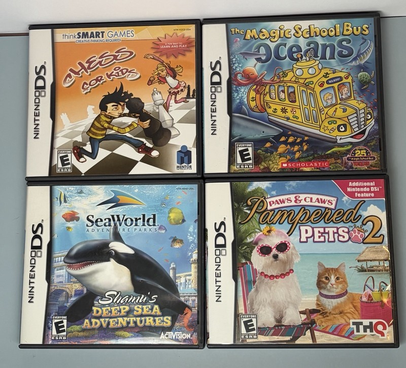 Nintendo DS Game Lot - 4 Kid/Parent Friendly Magic School Bus Chess Shamu Pets
