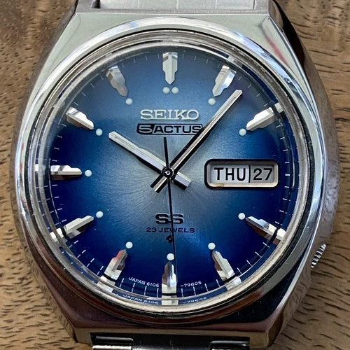 SERVICED Vintage Dec1973 Seiko 5 Actus SS 6106-7700 Fancy Arrowhead Hour Markers