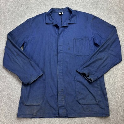 Französische Jacke Erwachsene Large blau Vintage Utility Arbeitskleidung Mili...