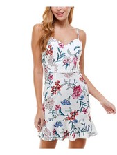 CRYSTAL DOLLS Womens Mini Dress White Fitted Flounce Hem Juniors 1