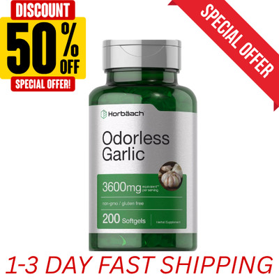 Odorless Garlic Pills 3600 mg | 200 Softgels | Ultra Potent | by Horbaach