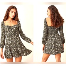 Reformation Remi Floral Mini Dress 4 Green Open Back Long Sleeve Fall Wedding